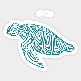 Dark turquoise turtle tattoo style gray background Sticker